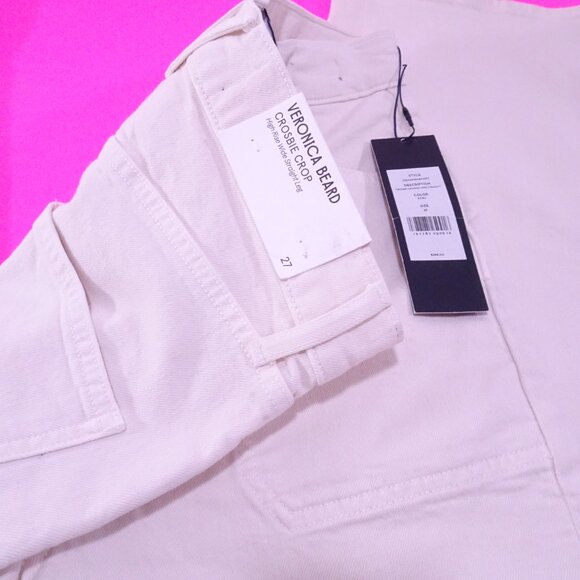 NWT 298 Veronica Beard Crosbie Cord Wide Leg Pants Jean Ecru Sz 27 NWT 298